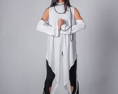 Asymmetric extravagant cold shoulder tunic Long sleeve casual tunic top