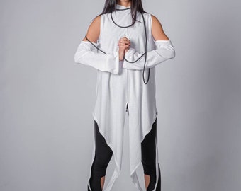 Asymmetric extravagant cold shoulder tunic/Long sleeve casual tunic top