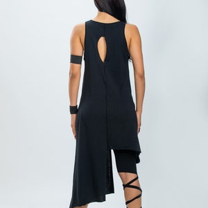 Asymmetric Backless Tank Dress: Edgy Cyberpunk Cotton Lycra