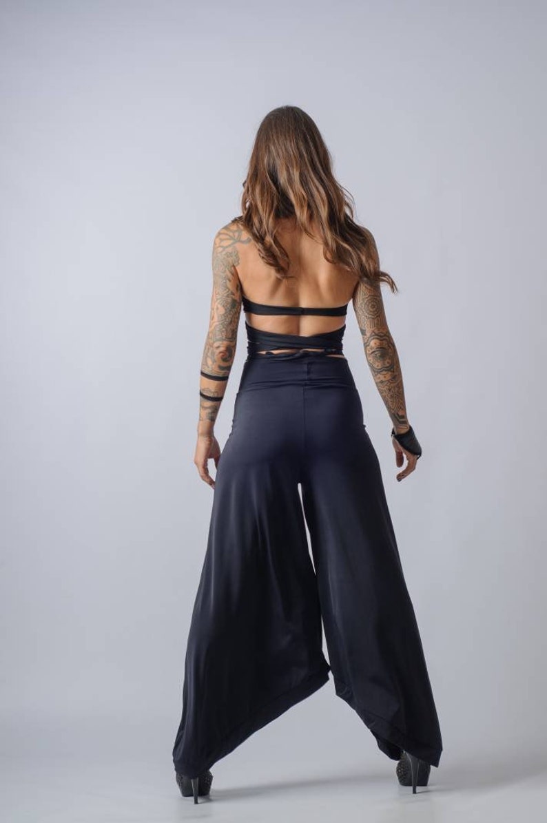 Extravagant high waist wide leg pants/Women's casual palazzo pants/Asymmetric loose pants image 7