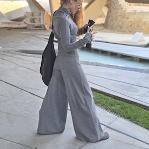 Gray High Waist Palazzo Pants: Soft Stretchy Wide Leg Trousers