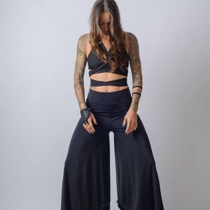 Extravagant high waist wide leg pants/Women's casual palazzo pants/Asymmetric loose pants image 4