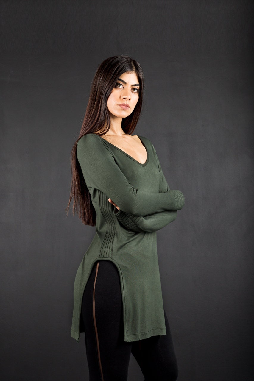 long sleeve side split top