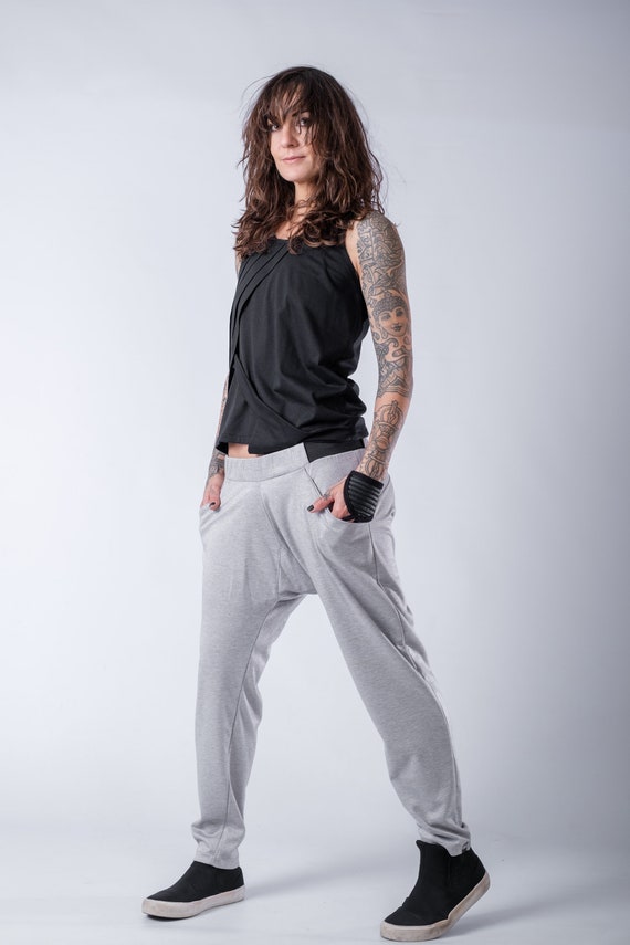 Casual Drop Crotch Pants/cyberpunk Style/cotton Loose Fit