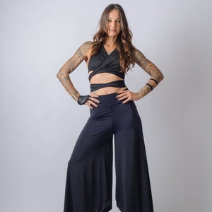 Extravagant high waist wide leg pants/Women's casual palazzo pants/Asymmetric loose pants image 9