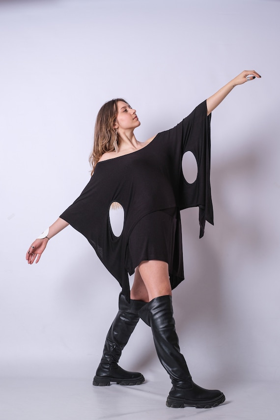 Asymmetric Layered Black Tunic Dress, Sleeveless Viscose Party Dress - Etsy