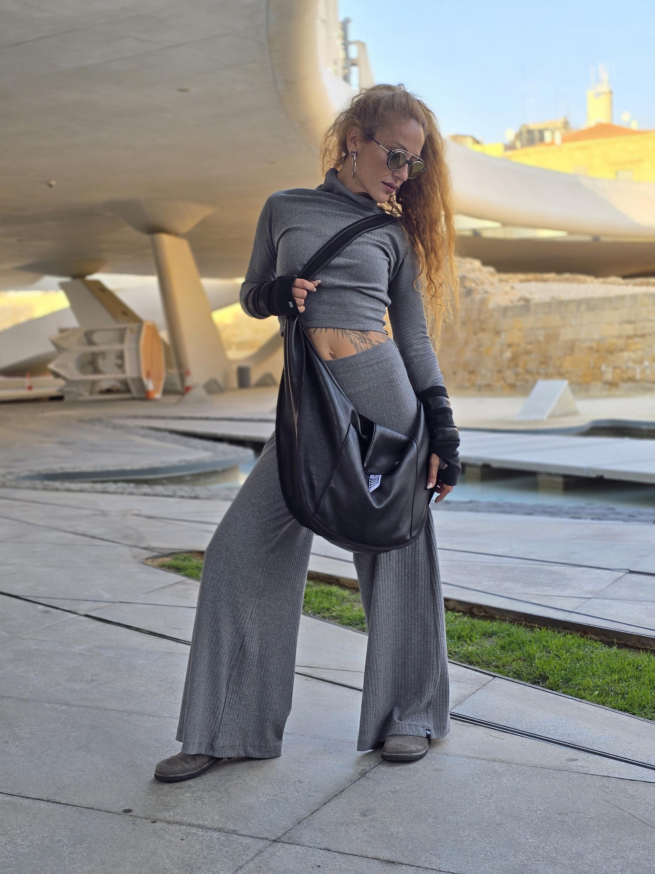 Gray Mock Neck Long Sleeve Top With Thumb Holes Soft Stretch 