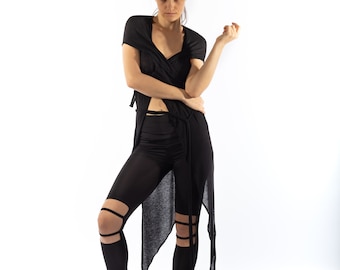 Wrap Around Asymmetrical Tops Women, Hooded Sports Back Tops Ladies, On Trend Punk Street Style Tie Wrap Top, Y2k Party Festival Tops