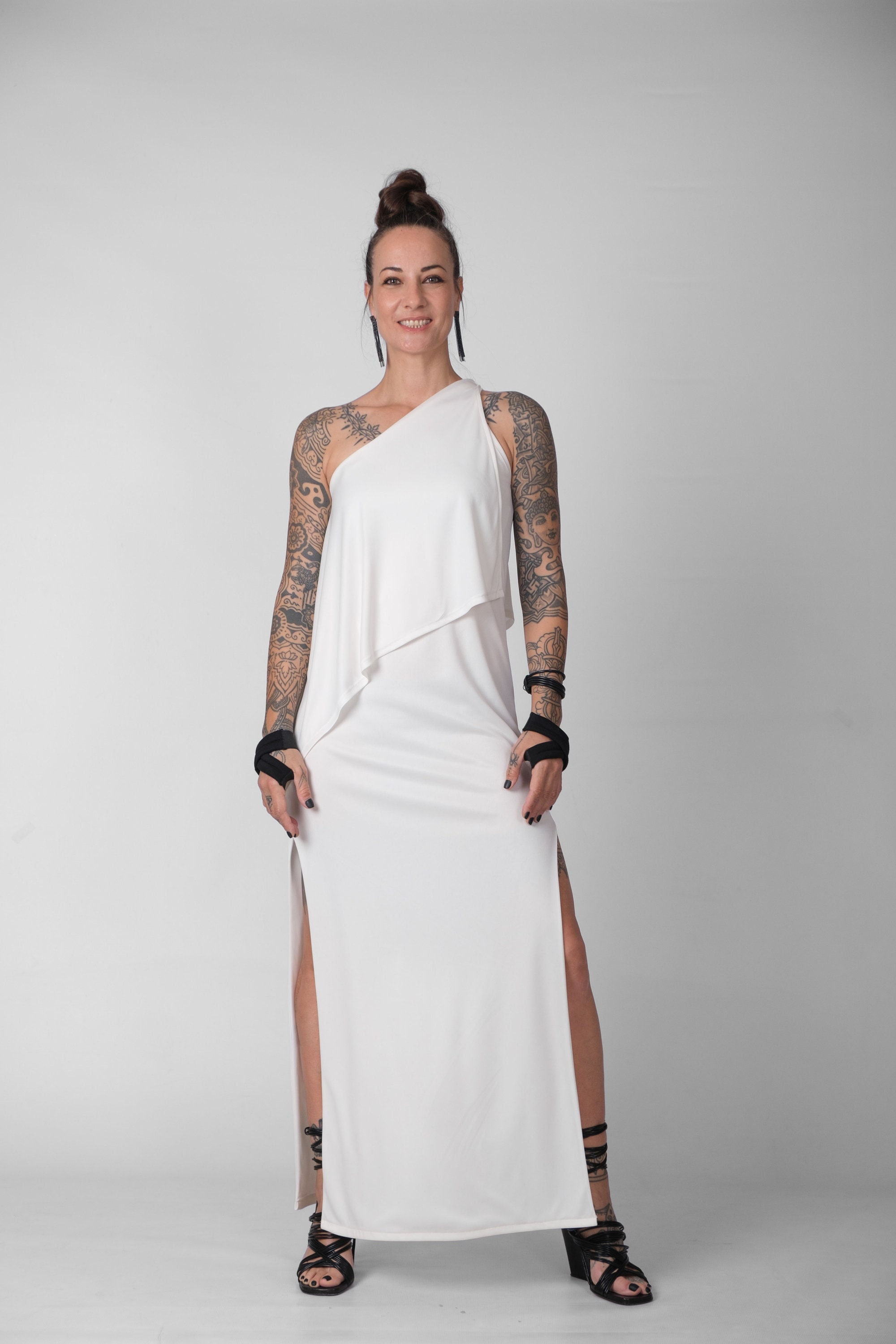 One Shoulder Split Thigh Dress - Etsy