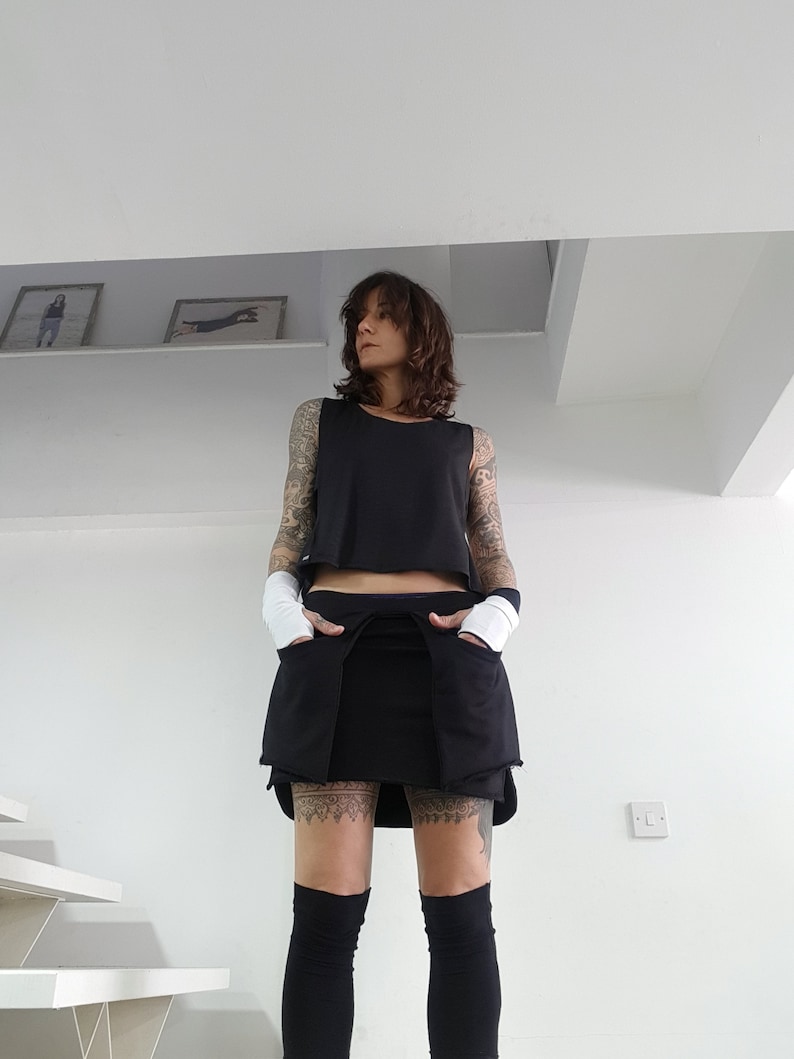 Mini skirt with pockets/cyberpunk black skirt/futuristic mini skirt image 8