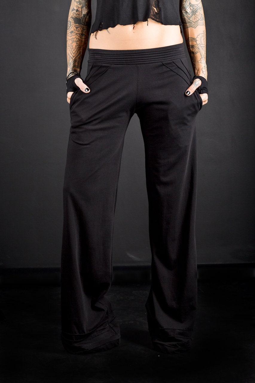 Gothic Cyberpunk Low Waist Streetwear Wide Leg Pants – Gothic