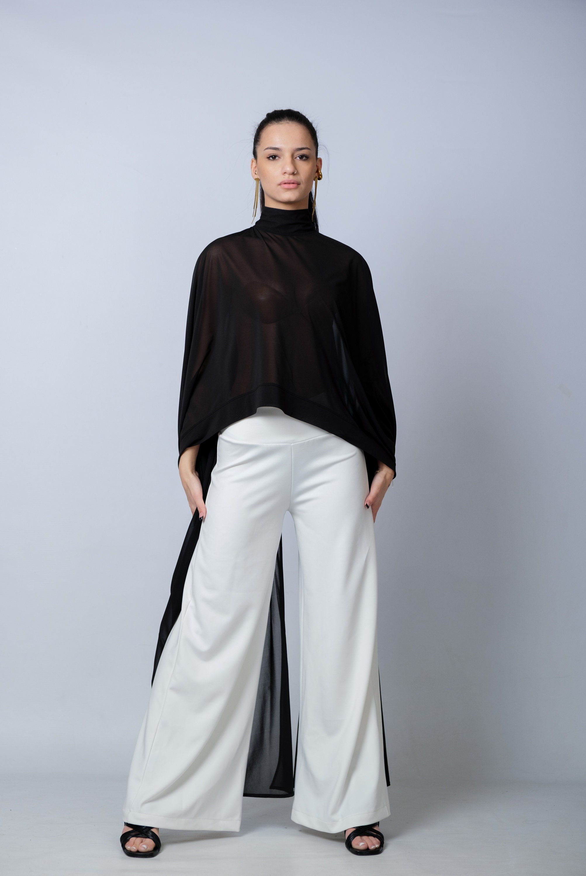 Black Sheer Cape Tunic, Asymmetric Mesh Top, Backless Blouse - Etsy