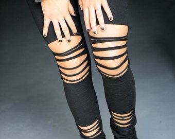 Cotton Cut Out Yoga Pants Ripped Leggings High Waist Gothic Style