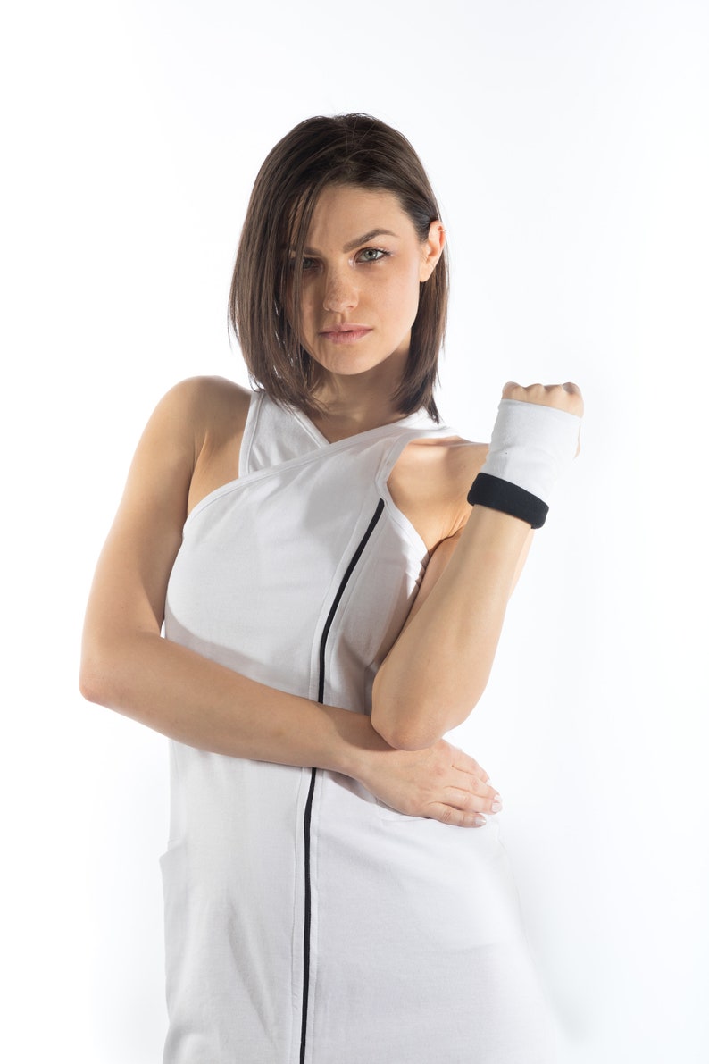 sleeveless front zipper asymmetric dress/halter sports back side splits casual dress image 5
