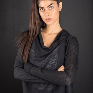 Women's Asymmetric Cotton Lycra Jacket/Cyberpunk Multi-Functional Futuristic Cardigan/Thumb Holes Sleeves Loose Cardigan image 4