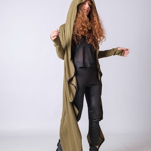 New Cotton Hooded Futuristic Cardigan/Asymmetric Long Cyberpunk Cardigan/Extravagant Loose Cardigan