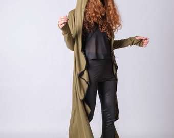 New Cotton Hooded Futuristic Cardigan/Asymmetric Long Cyberpunk Cardigan/Extravagant Loose Cardigan