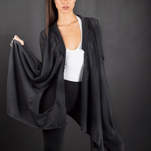 Women's Asymmetric Cotton Lycra Jacket/Cyberpunk Multi-Functional Futuristic Cardigan/Thumb Holes Sleeves Loose Cardigan image 3