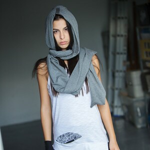 Long hooded scarf/Scarf with hood/Futuristic women's scarfs/Winter scarf image 2