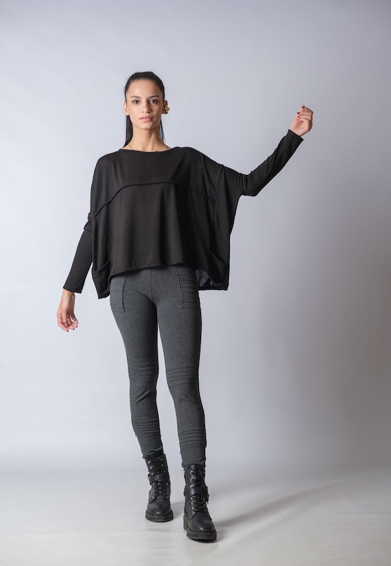 Off Shoulder Slouchy Knit Top - Oversized Long Sleeve Tunic