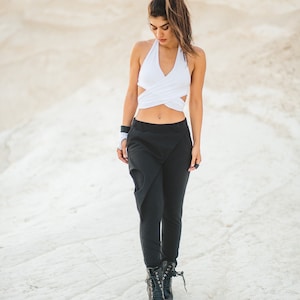 Berlin style cyberpunk casual pants with skirt overlay for streetwear and studio wear