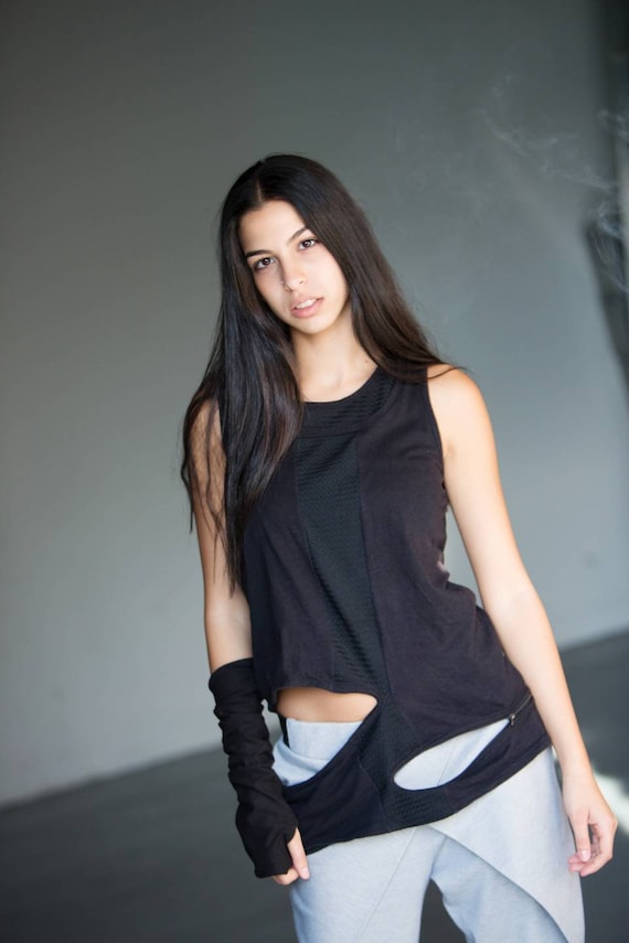 Side Zip Longline Tank Top Sleeveless Asymmetric Shirt Edgy