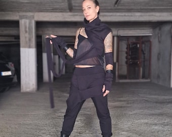 Urban Baggy Pants with Skirt – Androgynous Cyberpunk Trousers in Post-Apocalyptic Style