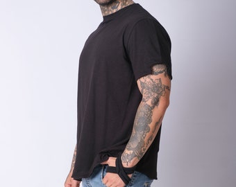 Camiseta de algodón negra para hombre: corte holgado, manga corta