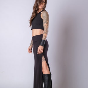 Women's Black High Waisted Soft Heavy Cotton Skirt/Elegant Maxi Skirt With Side Splits/Fitted Black Slit Skirt image 3