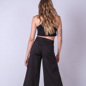 High Waist Black Loose Wide Leg Pants/Extravagant High Rise Palazzo Pants/Cyberpunk Black Cargo Style Trousers image 6