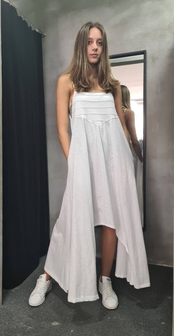navy blue dress for baby girl Cotton Asymmetrical Maxi Dress: Sleeveless Summer Dress with Pockets