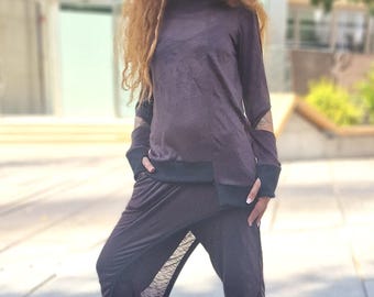 Women's Asymmetric Cotton Cyberpunk Hoodie: Split Sleeves, Thumbholes Unisex Cyberpunk Top