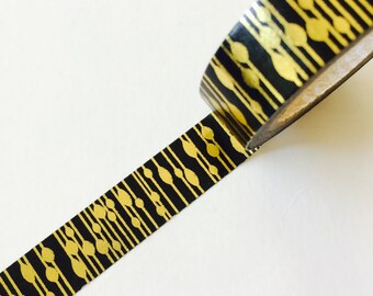 15mm x 10 m washi masking tape - gold foil, black, pattern (yu)