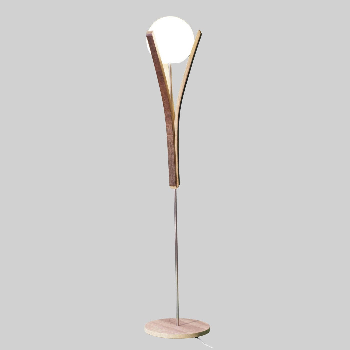 Lampadaire en Chêne Recyclé Embase 35 cm Globe 25cm Led , Emergence