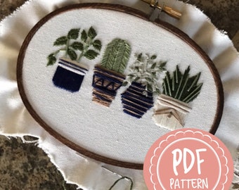 Digital Download Oval Plant Embroidery Pattern PDF