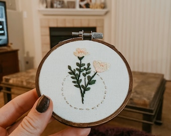 Mini Yellow Floral Embroidery Hoop with Gold Accents
