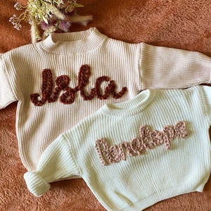Maglione per bambini ricamato con nome personalizzato - Maglione per bambini oversize - Maglione per bambini ricamato Boho - Maglione per bambini oversize -