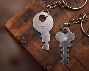 TINY STAMPED HEART vintage key keychain - A perfect gift for that special someone