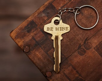 BE MINE hand stamped vintage key keychain - A gift for your special someone on Valentines Day