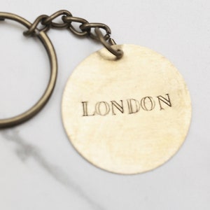 London England Keychain - Custom Personalized Stamped Metal Disc Keychain - available hand-hammered