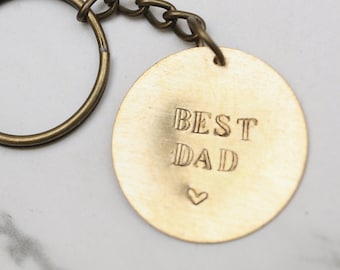 Best Dad Keychain - Custom Personalized Stamped Metal Disc - Father&#39;s Day - Pop, Grandpa, Father