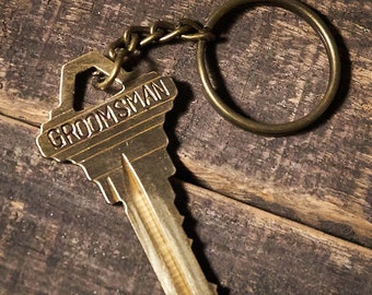 Groomsman Vintage Stamped Key Chain - Groomsmen Gifts, Giving Key, Engraved Key Chain, Grooms Man