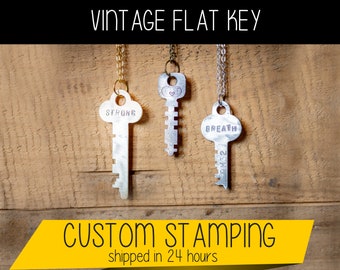 FLAT OLD KEY - Personalized Key Necklace - Multiple chain, and color choices - Most affordable chain key necklace on Etsy