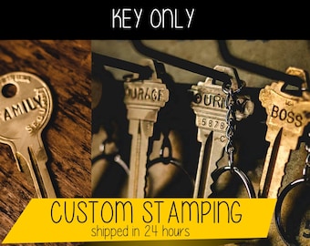 CUSTOM STAMPED KEY - Personalized Key - For a Necklace, Keychain, Gift, Present | Hand Stamped - no chain included
