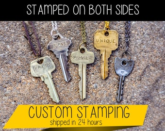 DOUBLE SIDED - Personalized Key Necklace - with multiple chain and color choices! - Hand Made in NYC