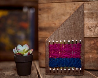 One of a kind Reclaimed materials Mini Hand Woven Weaving on Reclaimed Wood Display on a shelf or hang on the wall!