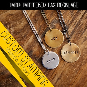 Stamped Custom Tag Necklace - Gift for Him, Her, Initials, Kids, Bridesmaids, Mom, Dad, Sister, Brother  - Multiple necklace color choices.