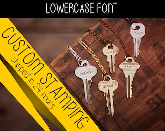 LOWERCASE FONT - Personalized Key Necklace - with multiple chain, cord, and color choices! Most affordable chain key necklace on Etsy