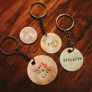 CUSTOM STAMPED Keychain - Brass Disc Tag  - Customizable Personalized Metal Key Chain
