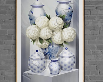 Hamptons Coastal Ginger Jars Wall Art Print